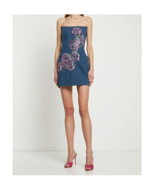 GIUSEPPE DI MORABITO Blue Embellished Strapless Denim Mini Dress