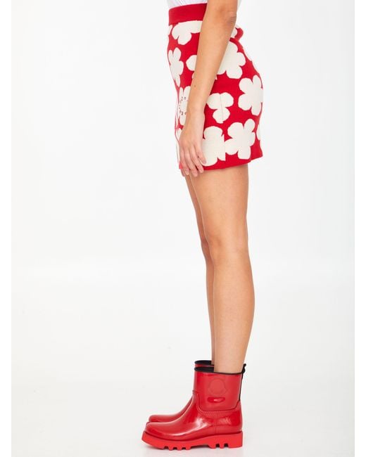 KENZO Red Hana Dots Jacquard Mini Skirt