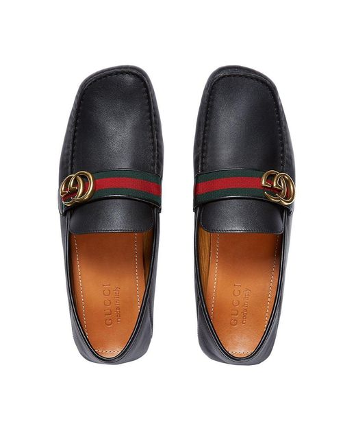 Gucci Black Leather Driver With Web for men