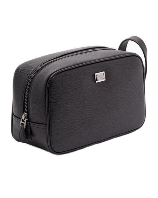 Dolce & Gabbana Black Logo Plaque Zipped Beauty Case for men