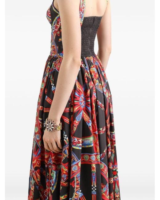 Dolce & Gabbana Red All Over Majolica Printed Midi Dress