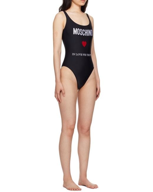 Moschino Black One-Piece Swimsuit With Embroidery