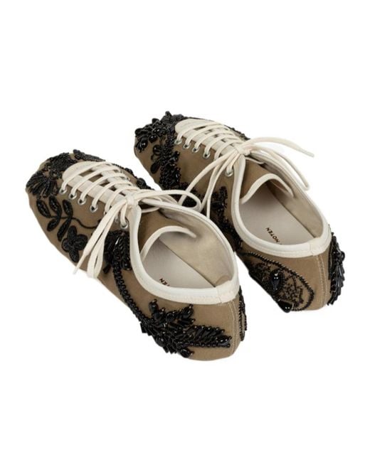 Dries Van Noten Multicolor Embroidered Lace-Up Ballerina Sneakers
