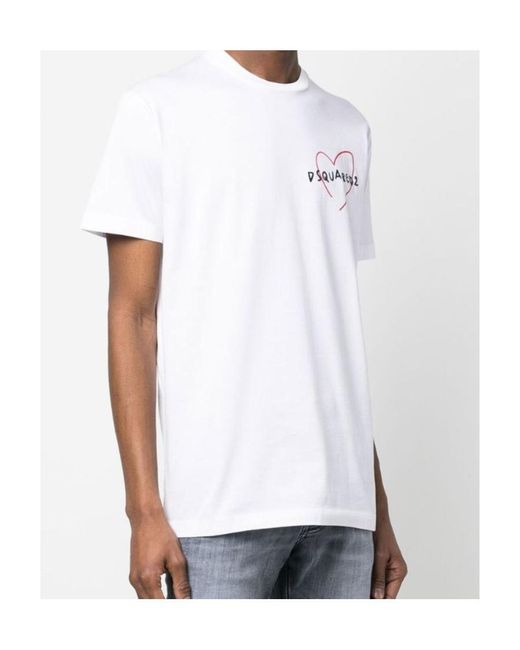DSquared² White Heart Logo-Print T-Shirt for men