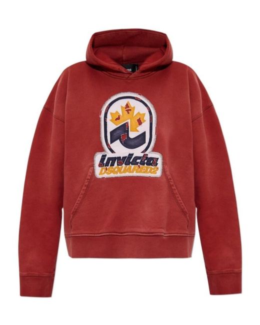 DSquared² Red Logo Patch Drop Shoulder Hoodie