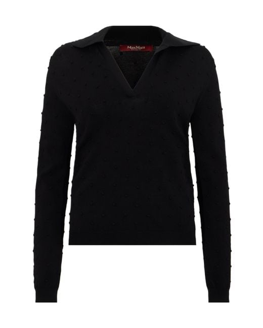 Max Mara Black Bobble-Knit Polo Sweater