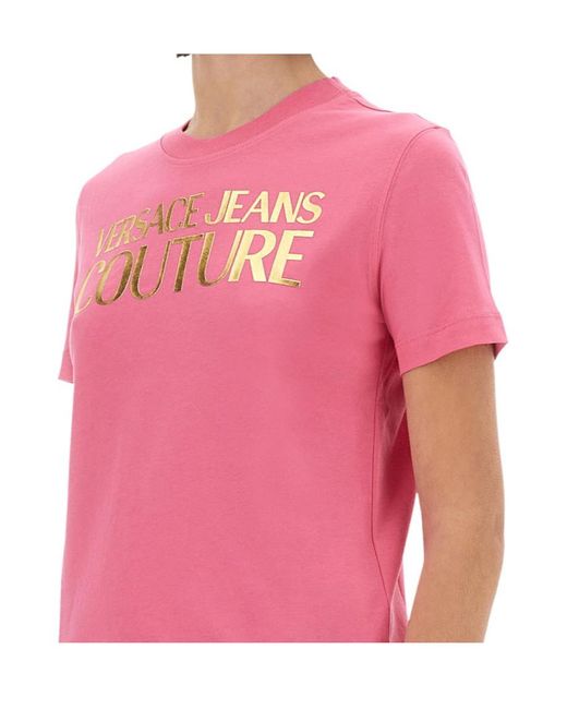 Versace Jeans Pink Couture Logo Printed Crewneck T-Shirt