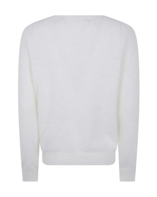 Nuur White Round-Neck Raglan-Sleeve Sweater