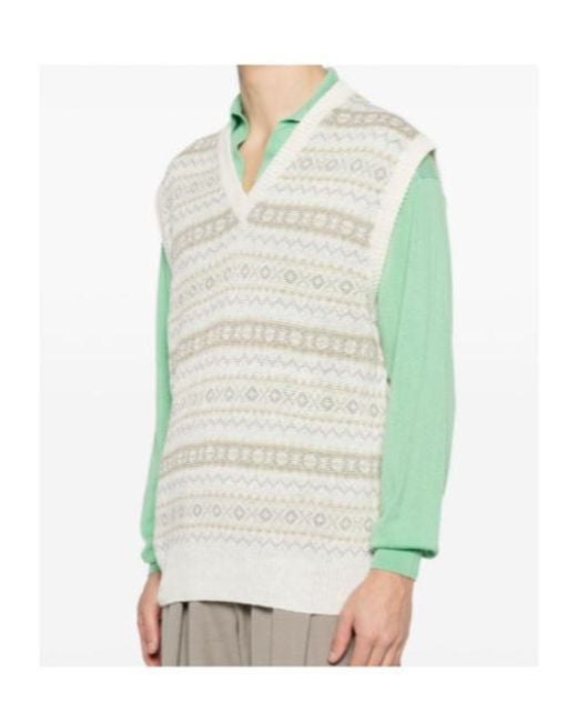 Kiton White V-Neck Knitted Vest for men