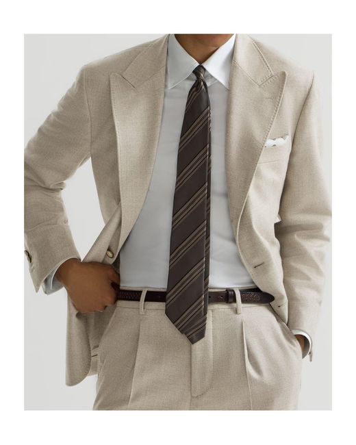Brunello Cucinelli Natural Mouliné Virgin Wool Twill Deconstructed Blazer With Large Peak Lapels for men