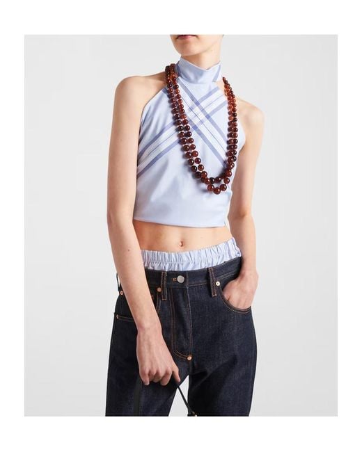 Prada Blue Printed Cotton Halter Top