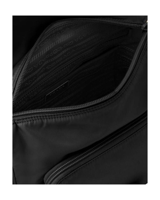 Prada Black Logo Plaque Zipped Shoulder Bag