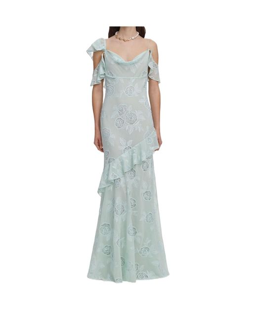 Self-Portrait Blue Floral-Lace Ruffled-Details Maxi Dress