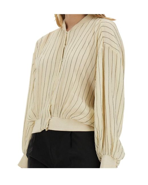 Alysi Natural Stitched Striped Bomber Jacket