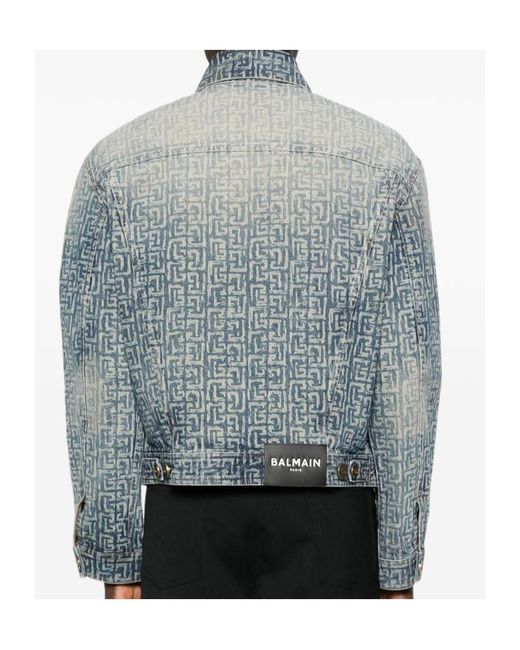 Balmain Blue Monogram Denim Jacket for men