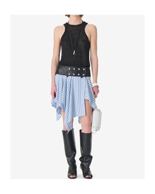 IRO Blue Asymmetric Striped Mini Skirt