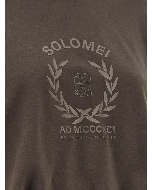 Brunello Cucinelli Brown Logo Printed Crewneck Sweatshirt
