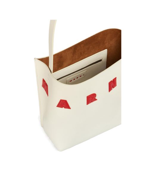 Marni White Museo Logo-Patch Small Shoulder Bag