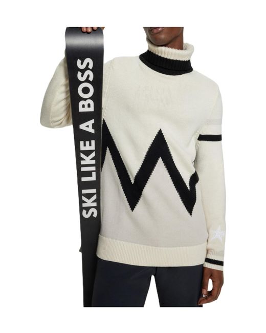 Boss White Off- Turtleneck Knit Sweater for men