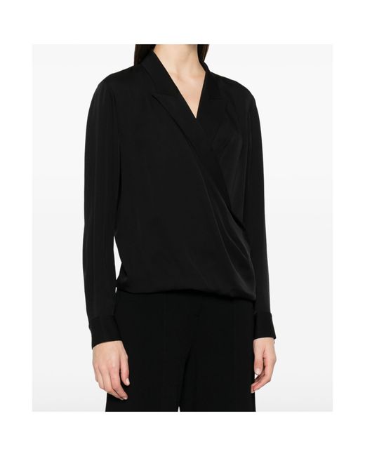 Theory Black V-Neck Draped Blouse