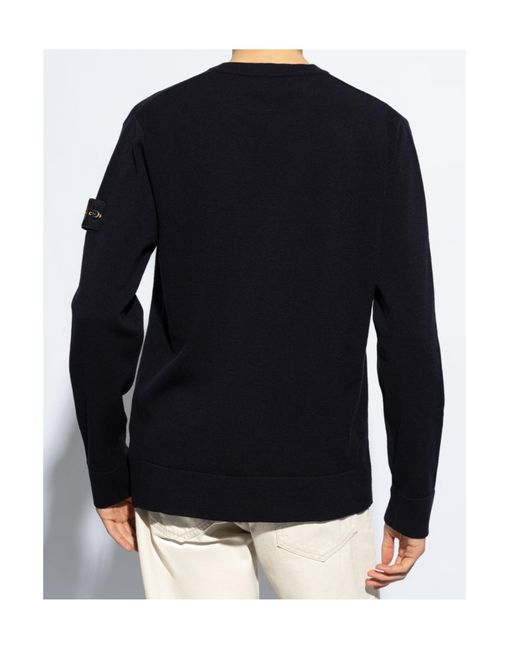 Stone Island Blue Compass-Motif Wool Sweatshirt for men