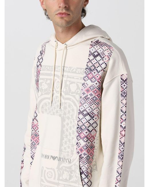 Emporio Armani White Logo-Print Pullover Hoodie for men
