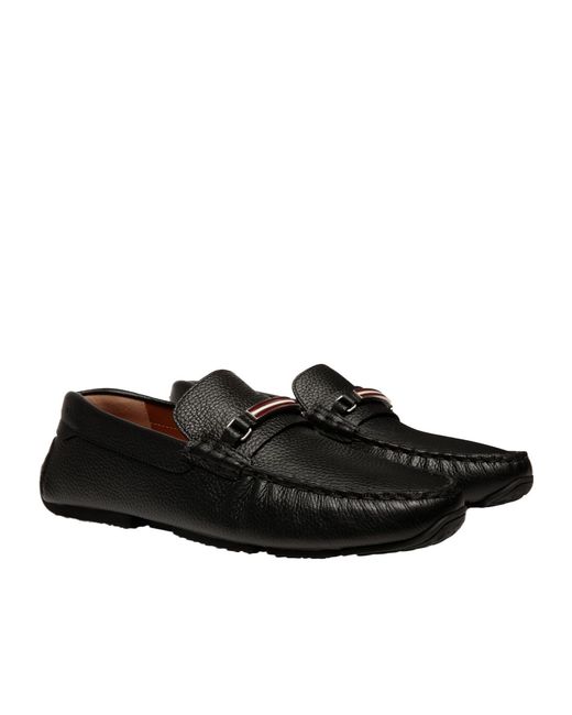 Bally Black Pilot Driver Ebano Grained Leather Loafers for men