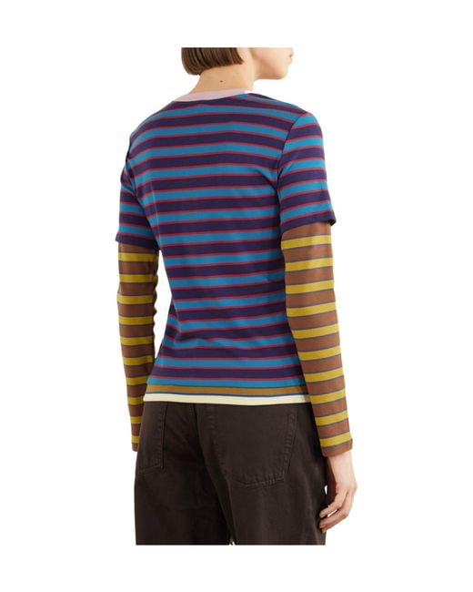 Staud Blue Striped Stretch Cotton-Jersey T-Shirt