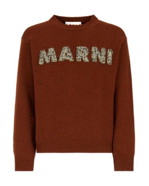 Marni Brown Laser-Cut Logo Jumper for men