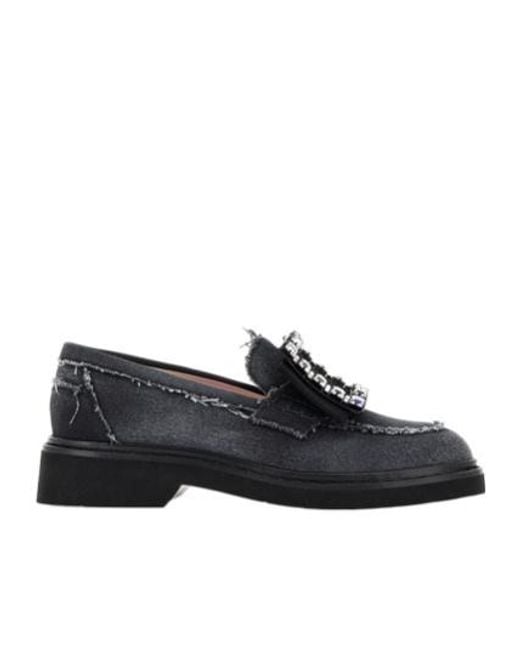 Roger Vivier Black Viv' Rangers Embellished Denim Loafers