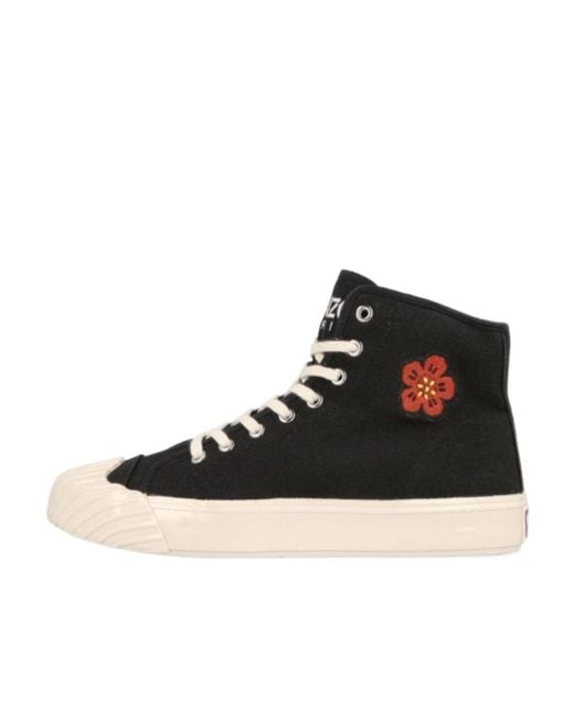 KENZO Black Boke Flower Embroidered High-Top Sneakers for men