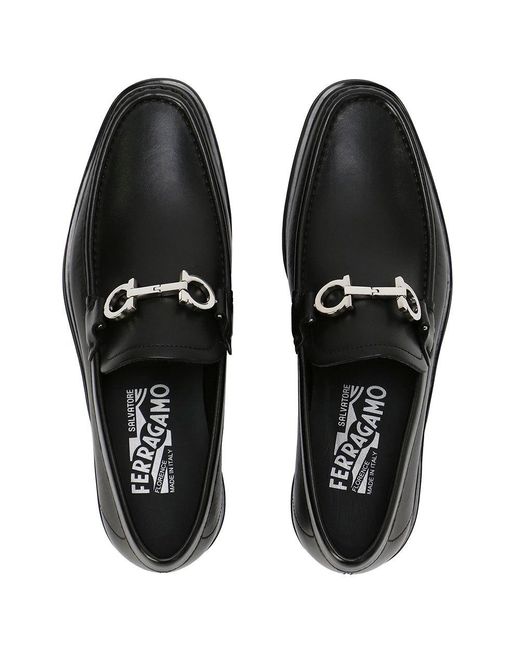 Ferragamo Black Logo Buckle Business Casual Shoes for men