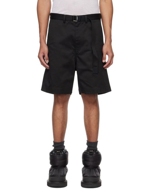 Sacai Black Wide-Leg Cotton Chino Shorts for men