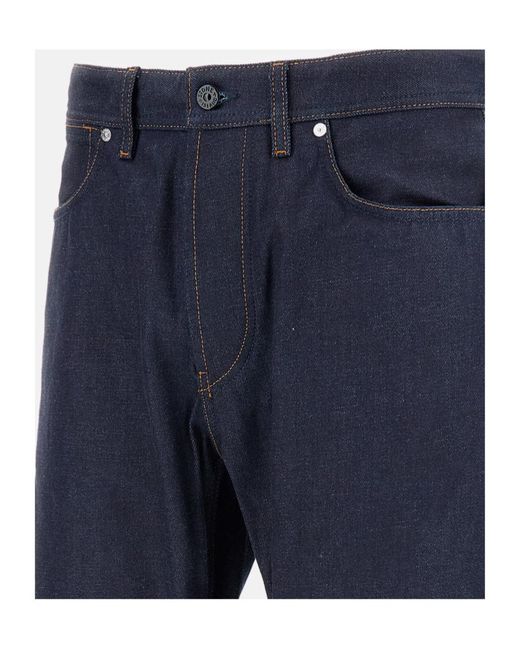 Stone Island Blue Logo Embroidered Straight-Leg Jeans for men
