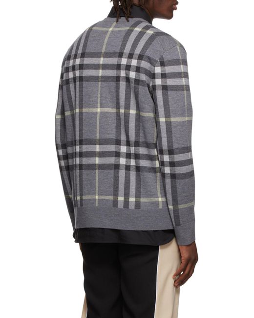 Burberry Gray Check-Pattern Wool-Silk Jumper for men