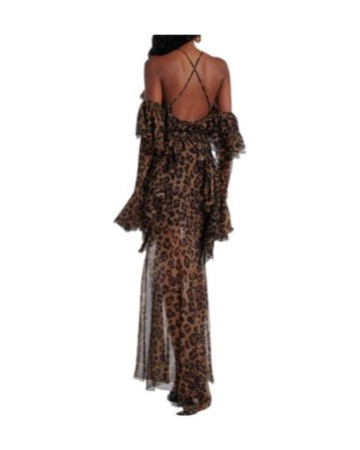 Blumarine Brown Leopard-Print Silk Crepon Maxi Skirt