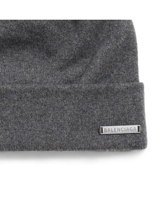 Balenciaga Gray Logo Plaque Knitted Beanie