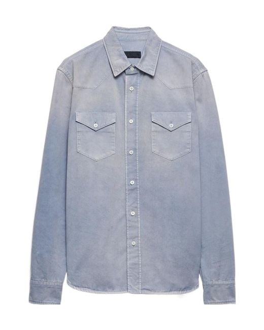 Prada Blue Triangle-Patch Button-Up Shirt for men
