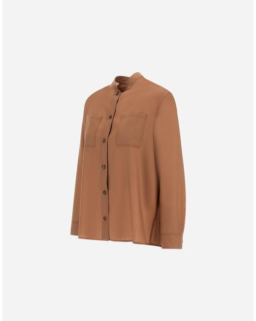 Herno Brown Chest-Pocket Curved Hem Shirt
