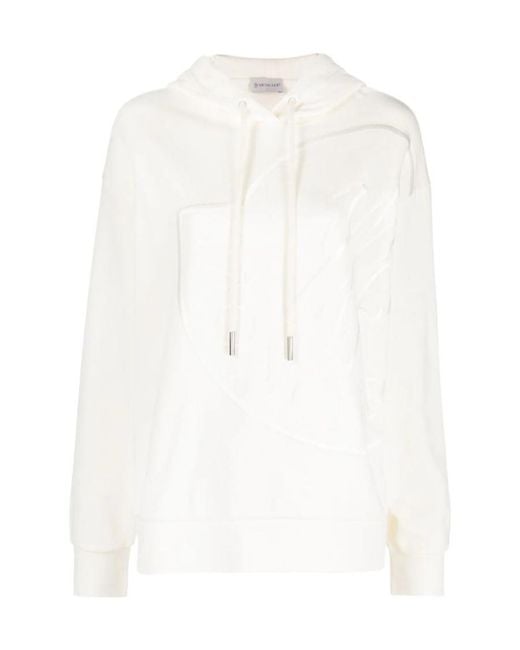 Moncler White Logo Embroidered Drawstring Hoodie