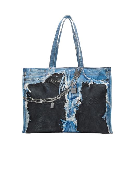 Acne Blue Denim Print Tote Bag