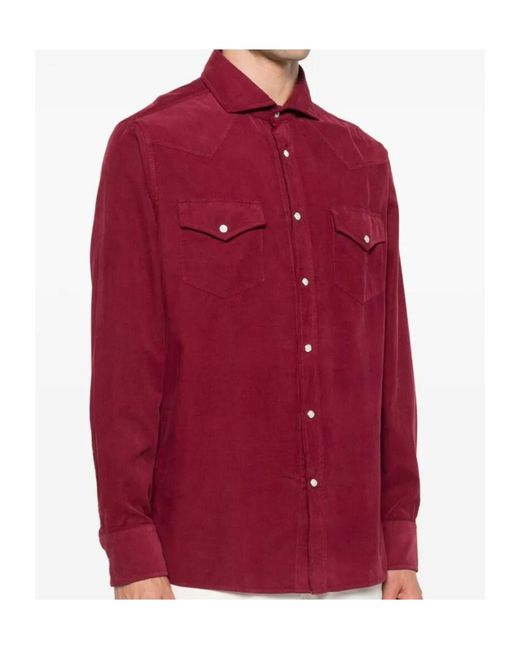 Brunello Cucinelli Red Easy Fit Western Shirt for men