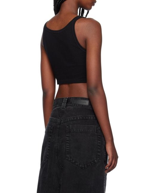 Palm Angels Black Logo Embroidered Cropped Top
