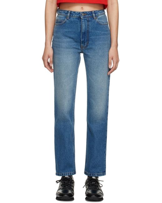 AMI Blue Logo Patch Straight-Leg Jeans