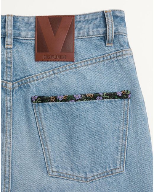 Valentino Blue Floral Trim Straight Leg Jeans for men