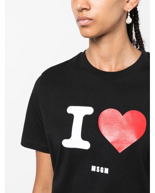 MSGM Black Logo-Flocked Crewneck T-Shirt