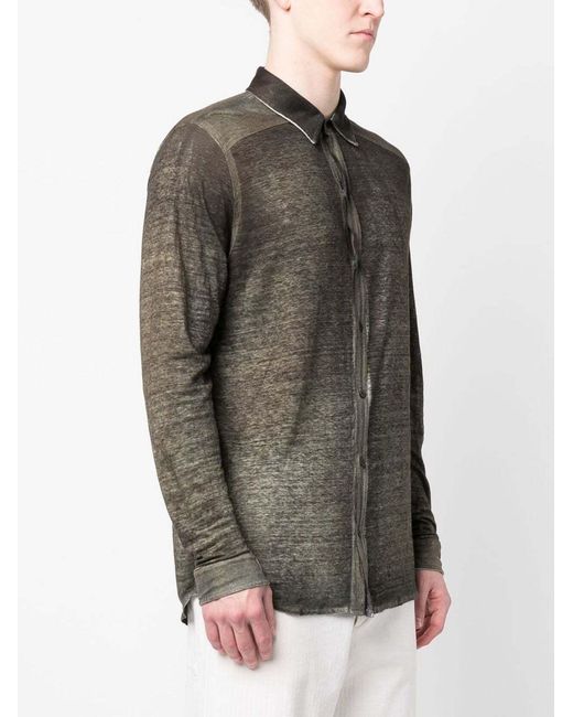 Avant Toi Green Acid-Wash Button-Up Shirt for men