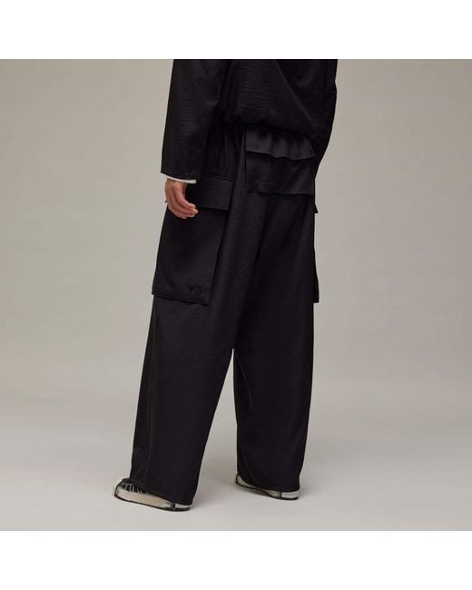 Y-3 Black Elasticated Waistband Drawstring Cargo Trousers for men