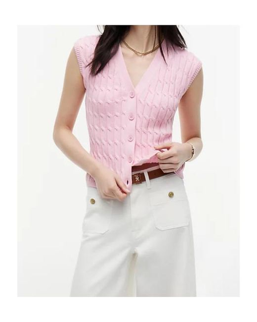 Tommy Hilfiger Pink Cable-Knit Sleeveless Cardigan