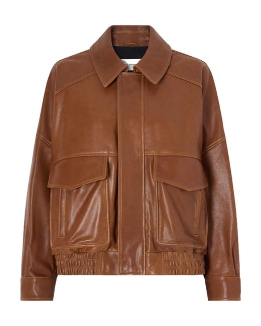 Nour Hammour Brown Runa Paneled Leather Bomber Jacket